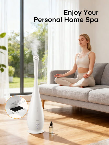 FOHERE Luftbefeuchter für Schlafzimmer großes Zimmer, 5L Kaltnebel leiser Luftbefeuchter 48H lange Laufzeit für Zimmerpflanzen, Baby, Zuhause, Büro mit Feuchtigkeitssensor, Aromabox, 3 Geschwindigkeitsstufen, Weiß
