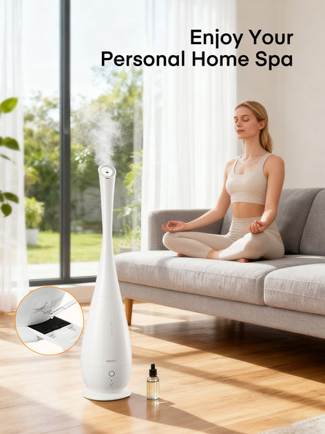 FOHERE Humidifiers for Bedroom Large Room, 5L Cool Mist Quiet Humidifier 48H Long Last for Indoor Plant, Baby, Home, Office with Humidity Sensor, Aroma Box, 3 Speed Settings, White