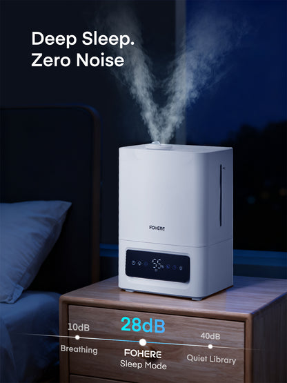 FOHERE 6L Luftbefeuchter für Schlafzimmer und Zuhause, Kaltnebel-Luftbefeuchter für große Räume, 60 Std. extrem leise Laufzeit für Babys und Pflanzen, intelligenter Feuchtigkeitssensor, schnelle Linderung von Symptomen, 16 Std. Timer, Öldiffusor, Weiß