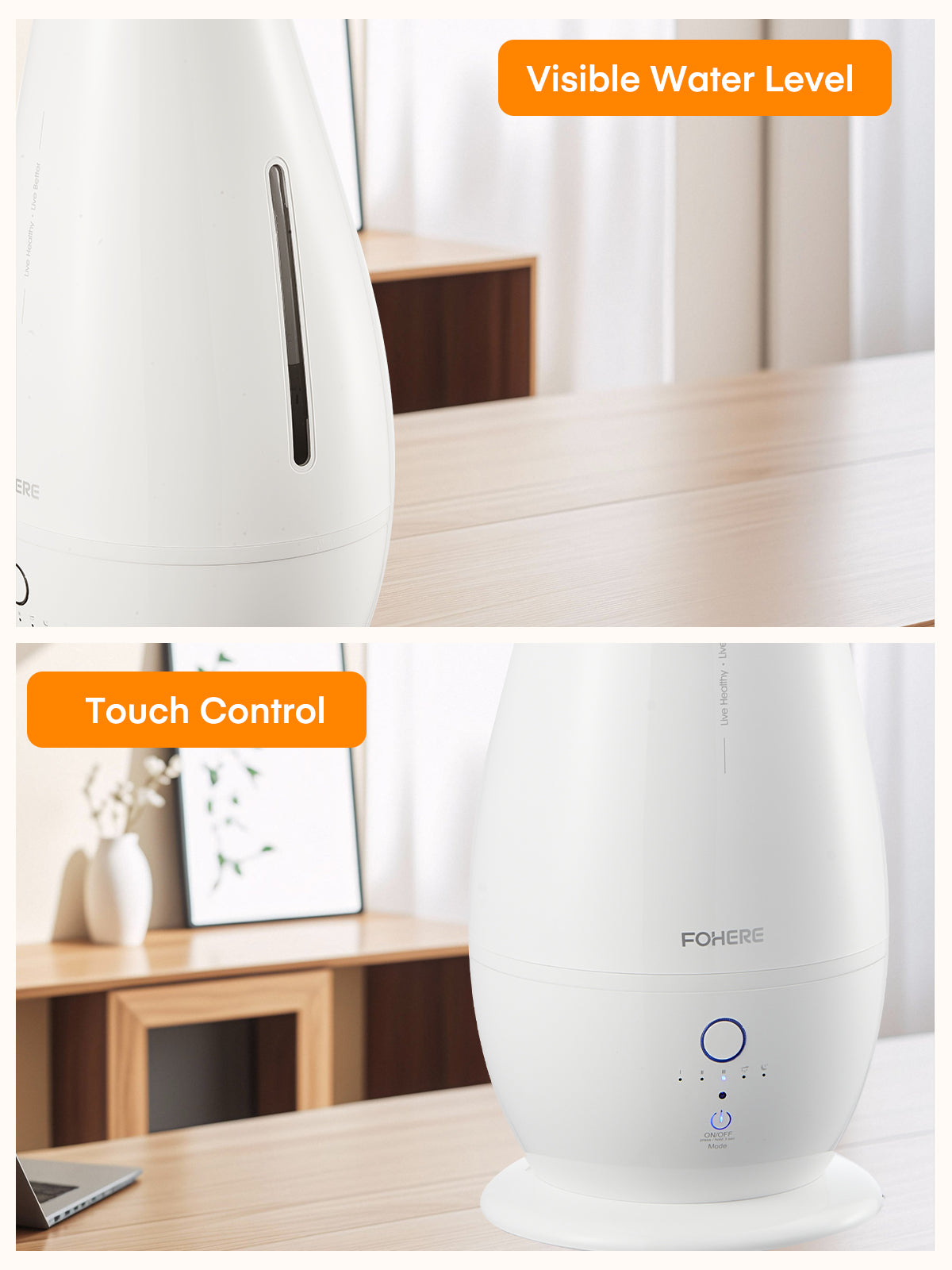FOHERE Humidifiers for Bedroom Large Room, 5L Cool Mist Quiet Humidifier 48H Long Last for Indoor Plant, Baby, Home, Office with Humidity Sensor, Aroma Box, 3 Speed Settings, White