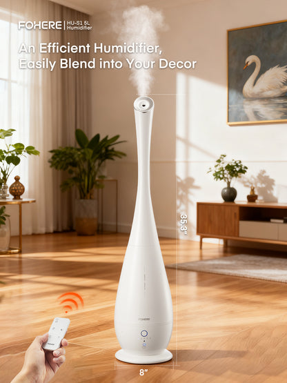 FOHERE Luftbefeuchter für Schlafzimmer großes Zimmer, 5L Kaltnebel leiser Luftbefeuchter 48H lange Laufzeit für Zimmerpflanzen, Baby, Zuhause, Büro mit Feuchtigkeitssensor, Aromabox, 3 Geschwindigkeitsstufen, Weiß