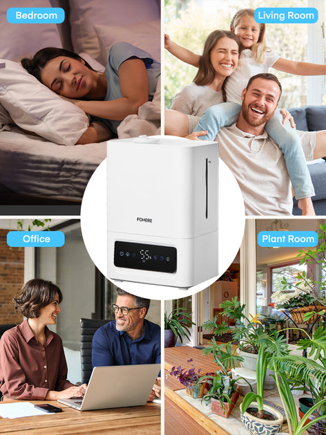 FOHERE 6L Humidifier for Bedroom Home, Cool Mist Humidifiers for Large Room, 60H Ultra-Quiet Runtime for Baby, Plants, Smart Humidity Sensor, Fast Symptom Relief, 16H Timer, Oil Diffuser, White