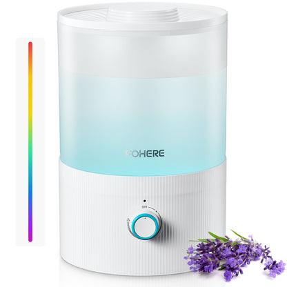 FOHERE Luftbefeuchter für Schlafzimmer, 3,2L von oben befüllbarer Kaltnebel-Ultraschall-Luftbefeuchter für Babyzimmer und Pflanzen, 3-IN-1 Aroma Diffuser mit 7-Farben-Licht und Auto-Abschaltung, BPA-frei, leise, Weiß