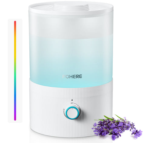 FOHERE Humidifiers for Bedroom, 3.2L Top Fill Cool Mist Ultrasonic Humidifier for Baby Rooms and Plants, 2-IN-1 Essential Oil Diffuser with 7-color Light and Auto Shut-off, BPA-Free, Quiet, White