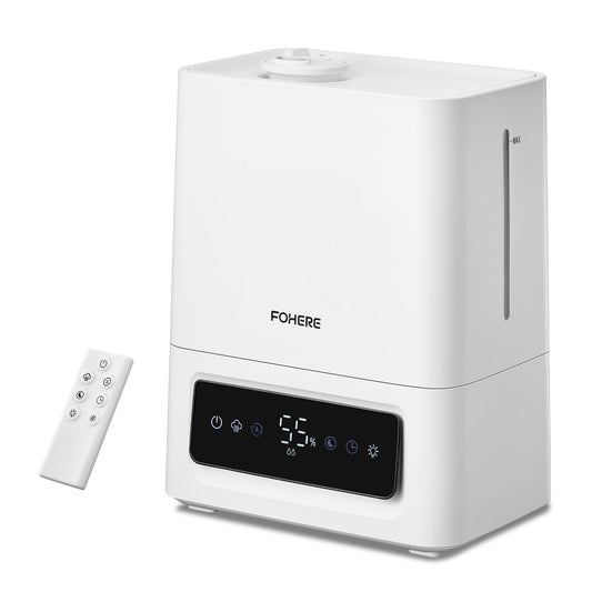 FOHERE 6L Luftbefeuchter für Schlafzimmer und Zuhause, Kaltnebel-Luftbefeuchter für große Räume, 60 Std. extrem leise Laufzeit für Babys und Pflanzen, intelligenter Feuchtigkeitssensor, schnelle Linderung von Symptomen, 16 Std. Timer, Öldiffusor, Weiß