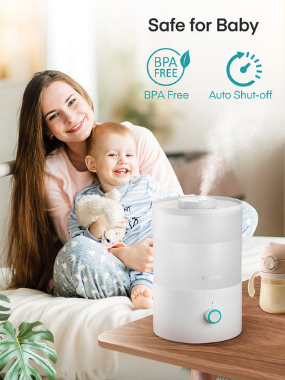 FOHERE Luftbefeuchter für Schlafzimmer, 3,2L von oben befüllbarer Kaltnebel-Ultraschall-Luftbefeuchter für Babyzimmer und Pflanzen, 3-IN-1 Aroma Diffuser mit 7-Farben-Licht und Auto-Abschaltung, BPA-frei, leise, Weiß