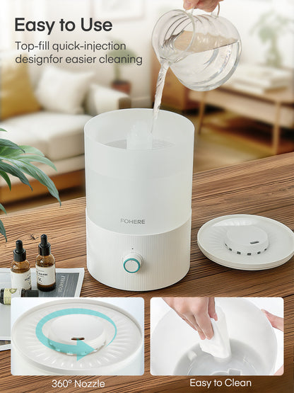 FOHERE Luftbefeuchter für Schlafzimmer, 3,2L von oben befüllbarer Kaltnebel-Ultraschall-Luftbefeuchter für Babyzimmer und Pflanzen, 3-IN-1 Aroma Diffuser mit 7-Farben-Licht und Auto-Abschaltung, BPA-frei, leise, Weiß