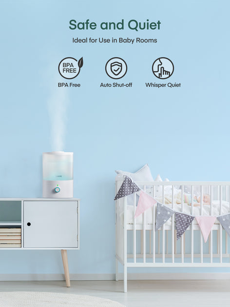 FOHERE Humidifiers for Bedroom, 3.2L Top Fill Cool Mist Ultrasonic Humidifier for Baby Rooms and Plants, 2-IN-1 Essential Oil Diffuser with 7-color Light and Auto Shut-off, BPA-Free, Quiet, White