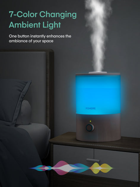 FOHERE Humidifiers for Bedroom, 3.2L Top Fill Cool Mist Ultrasonic Humidifier for Baby Rooms and Plants, 2-IN-1 Essential Oil Diffuser with 7-color Light and Auto Shut-off, BPA-Free, Quiet, White