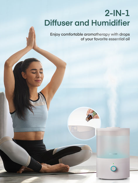 FOHERE Humidifiers for Bedroom, 3.2L Top Fill Cool Mist Ultrasonic Humidifier for Baby Rooms and Plants, 2-IN-1 Essential Oil Diffuser with 7-color Light and Auto Shut-off, BPA-Free, Quiet, White