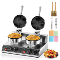 FOHERE 2400W Commercial Waffle Maker, Double-Head Waffle Machine, Non-Stick Stainless Steel Waffle Iron with Temp & Time Control, for Restaurants & Cafe