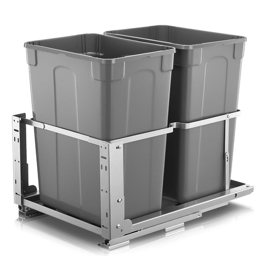 FOHERE Ausziehbare Mülleimer für Unterschränke, 2 x 35 Liter mit Soft-Close-Schienen, Schwerlast-Mülltrennsystem für Küchenschränke