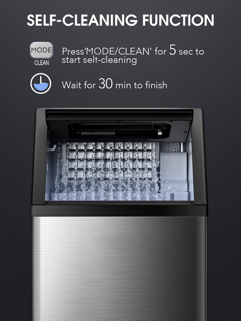 Commercial Ice Maker 100lbs, 10Min Output, Auto-Clean, Fingerprint-Free All Stainless Steel