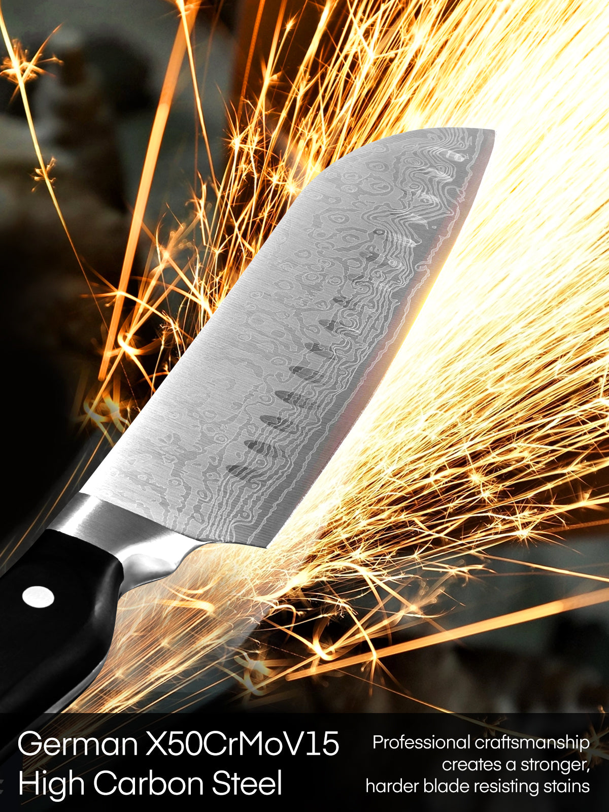 Messer-Set mit Block, FOHERE 14-teiliges rasiermesserscharfes selbstschärfendes Messer-Set, Kochmesser-Set aus rostfreiem High-Carbon-Edelstahl mit Wellenmuster, rost- und schmutzabweisend, dreifach genieteter Griff