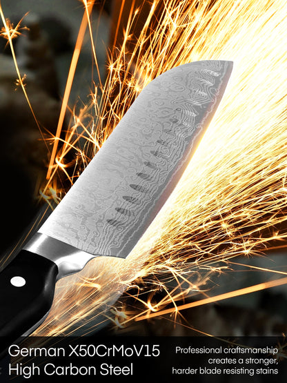 Messer-Set mit Block, FOHERE 14-teiliges rasiermesserscharfes selbstschärfendes Messer-Set, Kochmesser-Set aus rostfreiem High-Carbon-Edelstahl mit Wellenmuster, rost- und schmutzabweisend, dreifach genieteter Griff