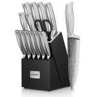 Messerblock-Set, FOHERE Messerset mit fortschrittlicher selbstschärfender Technologie, 14-teiliges Küchenmesser-Set mit gewellter Textur, Edelstahl-Messer-Set mit Block, scharfe Messer mit rutschfestem ergonomischem Griff