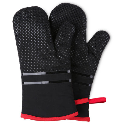 Ofenhandschuhe, hitzebeständige Küchenofenhandschuhe 300°C, rutschfeste Silikonoberfläche, extra lange flexible dicke Handschuhe für Küche, Kochen, Backen, Grillen, Schwarz