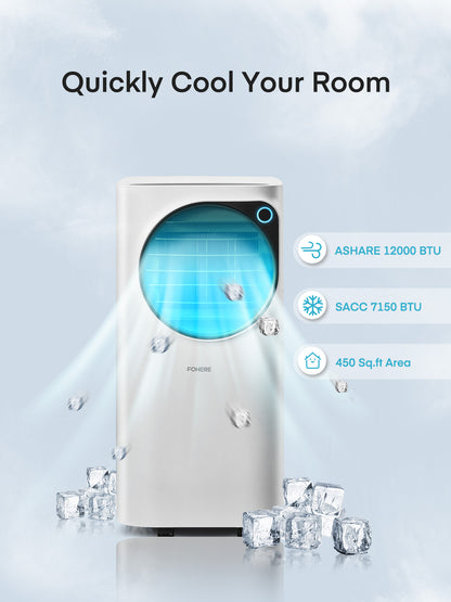 FOHERE 12000 BTU mobile Klimaanlage mit Heizfunktion für Räume bis 42 m², 4-in-1 Ganzjahres-AC mobiles Klimagerät mit Fernbedienung und Fensterkit, Weiß