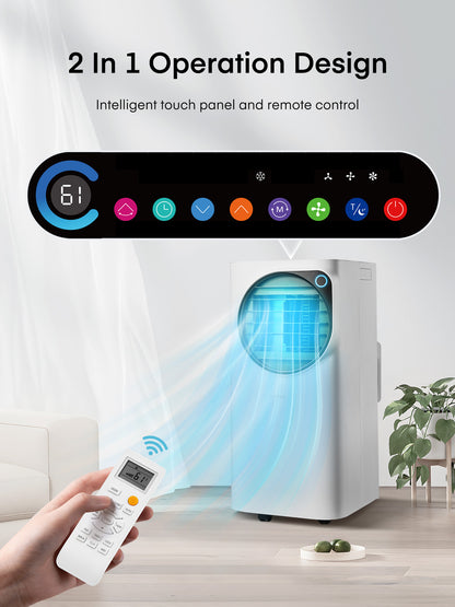 FOHERE 12000 BTU mobile Klimaanlage mit Heizfunktion für Räume bis 42 m², 4-in-1 Ganzjahres-AC mobiles Klimagerät mit Fernbedienung und Fensterkit, Weiß