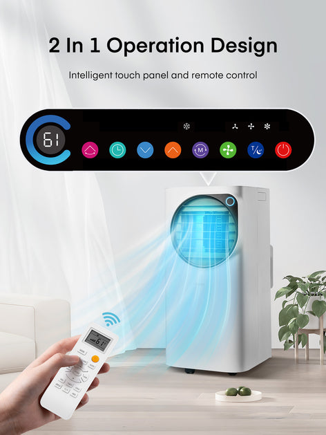 FOHERE 12000 BTU Air Conditioner Portable for Room and Heater up to 450 Sq.Ft, 4 IN 1 All Season AC Portable Air Conditioner with Remote Control and Window Kit Included, White