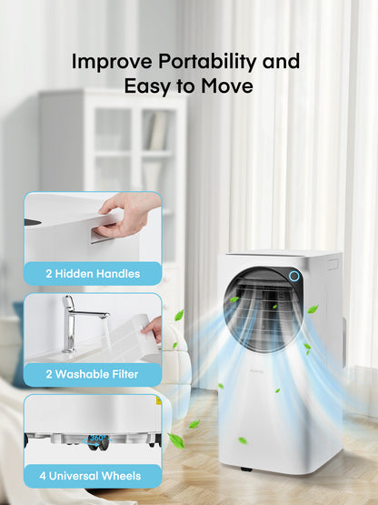 FOHERE 12000 BTU mobile Klimaanlage mit Heizfunktion für Räume bis 42 m², 4-in-1 Ganzjahres-AC mobiles Klimagerät mit Fernbedienung und Fensterkit, Weiß