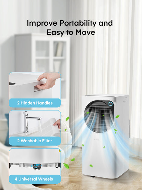 FOHERE 12000 BTU Air Conditioner Portable for Room and Heater up to 450 Sq.Ft, 4 IN 1 All Season AC Portable Air Conditioner with Remote Control and Window Kit Included, White