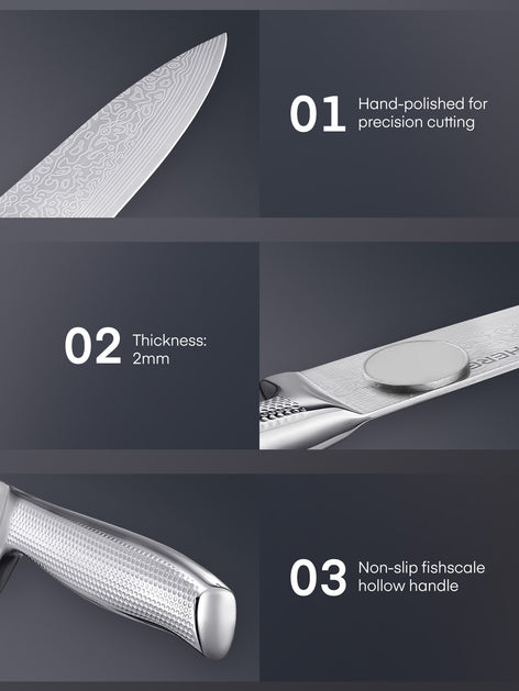 Knife Block Set, FOHERE Knife Set with Advanced Self Sharpening Technology, 7 Pieces Waved Texture Kitchen Knife Set, Stainless Steel Knife Set with Block, Sharp Knives with Non-slip Ergonomic Handle