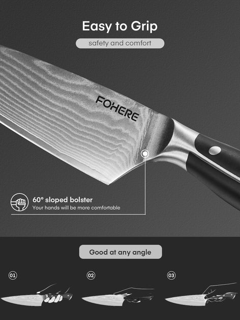 FOHERE 7-Piece Knife Set - 67-Layer Japanese Knife VG10 Damascus Steel, Sharp Kitchen Knife Set with Non-slip ABS Handle, Damascus Knife Ideal for Gift
