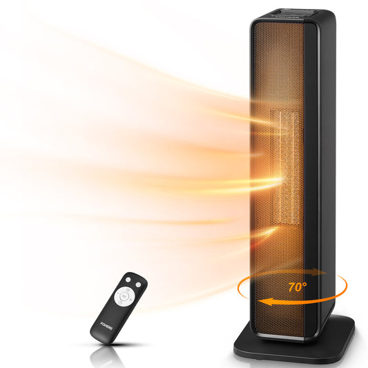 FOHERE Raumheizgerät für den Innenbereich, 23 Zoll leise PTC-Elektroheizung für Schlafzimmer, schnelles Aufheizen mit Thermostat, Fernbedienung, 70° Oszillation, 24-Stunden-Timer, tragbares und sicheres Heizgerät für Zuhause, Büro, 1500W, Schwarz