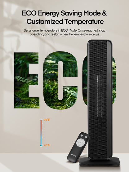 FOHERE Raumheizgerät für den Innenbereich, 23 Zoll leise PTC-Elektroheizung für Schlafzimmer, schnelles Aufheizen mit Thermostat, Fernbedienung, 70° Oszillation, 24-Stunden-Timer, tragbares und sicheres Heizgerät für Zuhause, Büro, 1500W, Schwarz