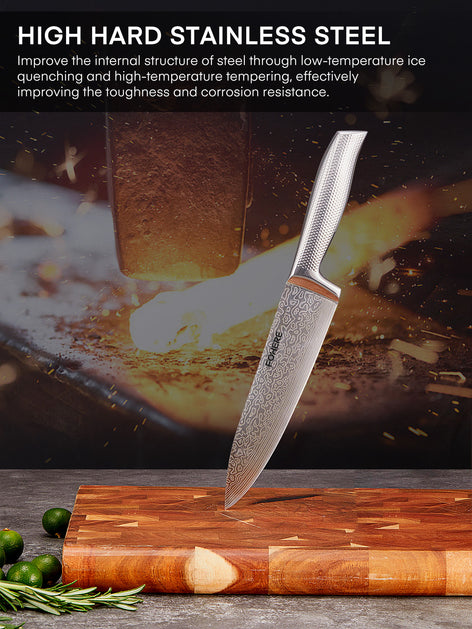 Knife Block Set, FOHERE Knife Set with Advanced Self Sharpening Technology, 14 Pieces Waved Texture Kitchen Knife Set, Stainless Steel Knife Set with Block, Sharp Knives with Non-slip Ergonomic Handle