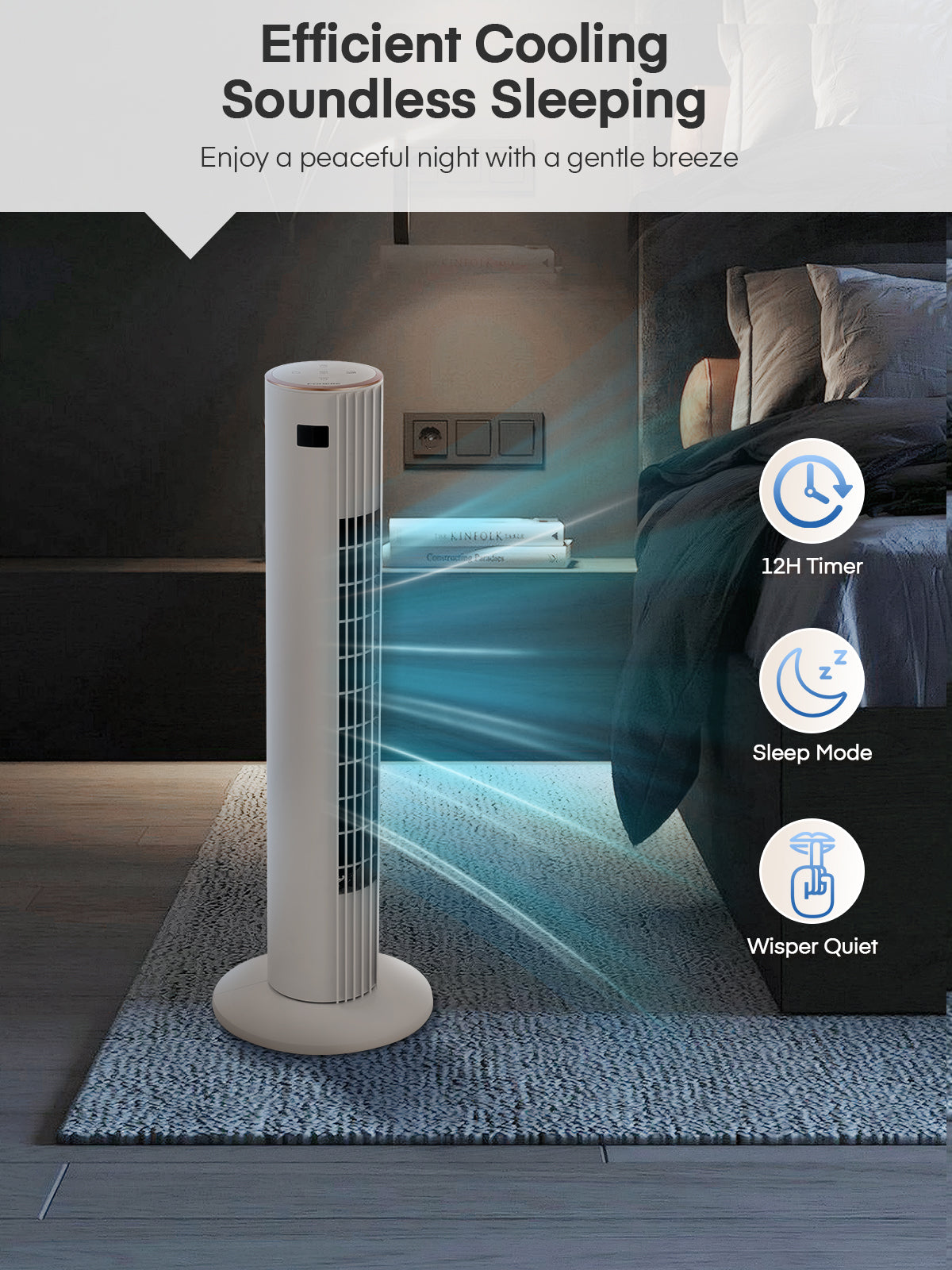 FOHERE Turmventilator für Zuhause, 76 cm oszillierender Ventilator mit Fernbedienung, 3 Geschwindigkeiten, Timer, leiser tragbarer Standventilator ohne Rotorblätter für Schlafzimmer, Bürogebrauch