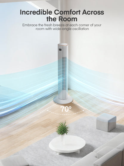 FOHERE Turmventilator für Zuhause, 76 cm oszillierender Ventilator mit Fernbedienung, 3 Geschwindigkeiten, Timer, leiser tragbarer Standventilator ohne Rotorblätter für Schlafzimmer, Bürogebrauch