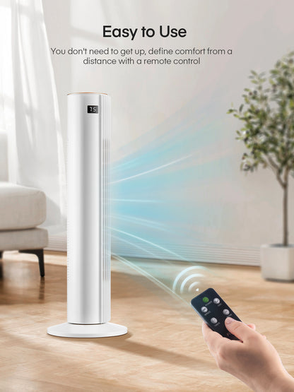 FOHERE Turmventilator für Zuhause, 76 cm oszillierender Ventilator mit Fernbedienung, 3 Geschwindigkeiten, Timer, leiser tragbarer Standventilator ohne Rotorblätter für Schlafzimmer, Bürogebrauch