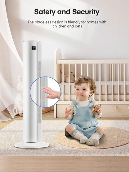 FOHERE Turmventilator für Zuhause, 76 cm oszillierender Ventilator mit Fernbedienung, 3 Geschwindigkeiten, Timer, leiser tragbarer Standventilator ohne Rotorblätter für Schlafzimmer, Bürogebrauch