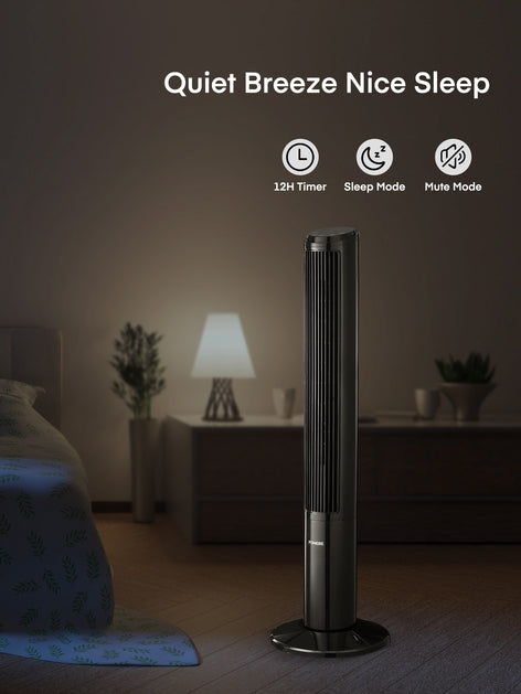 FOHERE Tower Fan for Home, 40" Oscillating Quiet DC Motor Cooling Fan with Remote Control, 12 Speeds, 4 Modes and Timer, Standing Floor Fans Safe for Bedroom and Home Office Use, Black