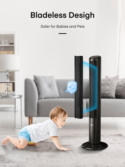 FOHERE Turmventilator für Zuhause, 101,6 cm oszillierender leiser DC-Motor-Kühlventilator mit Fernbedienung, 12 Geschwindigkeiten, 4 Modi und Timer, stehende Bodenventilatoren sicher für Schlafzimmer und Heimbüro, Schwarz