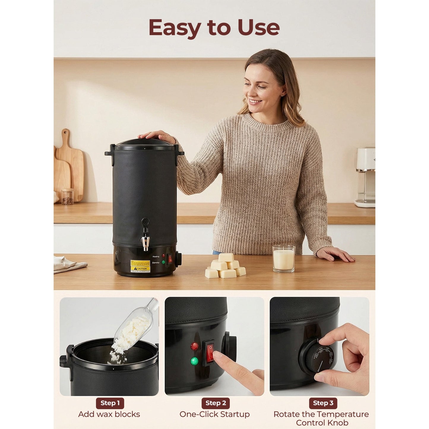 FOHERE 20lb Large Wax Melter for Candle Making, 9-Piece Electric Candle Maker Kit with Temp Control