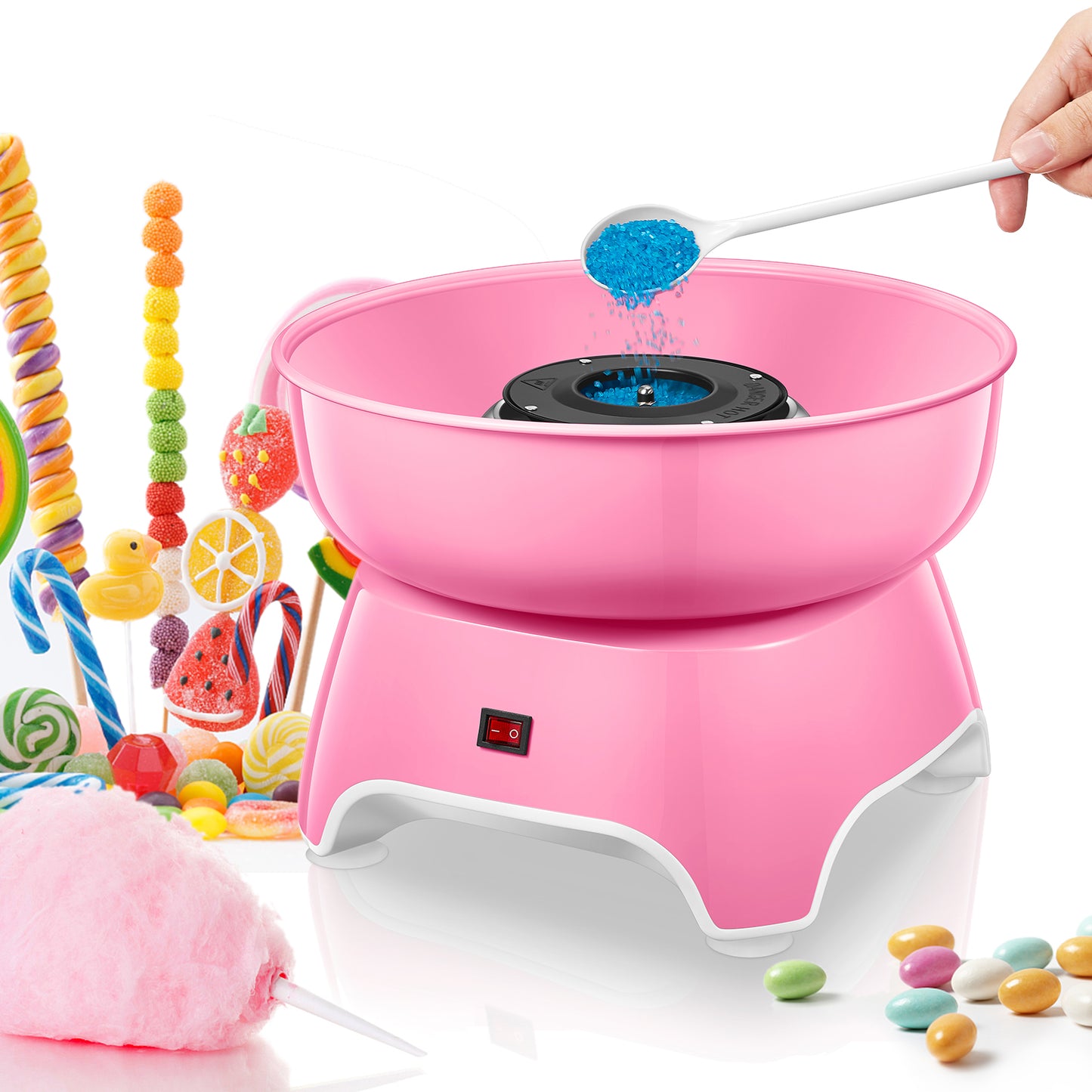 Candy Floss Maker FOHERE Cotton Candy Machine with Wooden Sticks and Sugar Scoop, Easy to Use, Gift for Children's Birthday Party