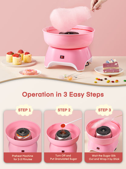 FOHERE Zuckerwattemaschine mit Holzstäbchen und Zuckerschaufel, einfach zu bedienen, Geschenk für Kindergeburtstage