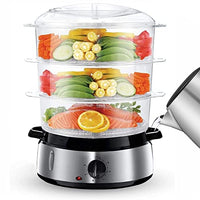 FOHERE Elektrischer Dampfgarer zum Kochen, Gemüsedampfgarer 800W schnelles Aufheizen mit 3 BPA-freien stapelbaren Korbschalen und Abschaltautomatik mit 60-Minuten-Timer, Reisschüssel enthalten, 9,5QT