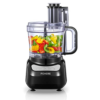 FOHERE Küchenmaschine, 12 Tassen, 4 Funktionen zum Hacken, Schneiden, Pürieren & Teigzubereitung, Schwarz