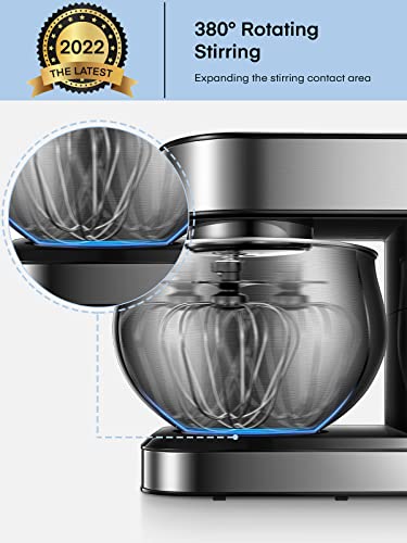 Stand Mixer FOHERE, 6-Speed Stainless Steel Mixer with Dough Hook, Mixing Beater, Wire Whip, Dishwasher-safe , Tilt-Head Kitchen Dough Mixers for Cake, 5.8 QT Electric Home Cooking Kitchen Mixer