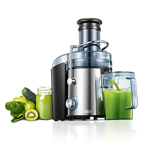 Juicer Machines, FOHERE 1000W Juicer Whole Fruit and Vegetables, Quick Juicing Easy to Clean, 75MM Large Feed Chute, Dual Speed Setting and Non-Slip Feet, Silver