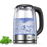 Electric Kettle with Stainless Steel Filter and Inner Lid, FOHERE 1500W Wide Opening 1.7L Glass Tea Kettle & Hot Water Boiler, LED Indicator Auto Shut-Off & Boil-Dry Protection, BPA Free