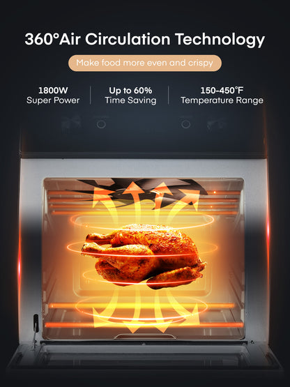 FOHERE Heißluftfritteusen-Toasterofen-Kombi, 20QT smarter Konvektionsofen für die Arbeitsplatte, 7 Kochfunktionen zum Braten, Backen, Grillen, Heißluftfrittieren, inklusive gratis Zubehör, 1800W