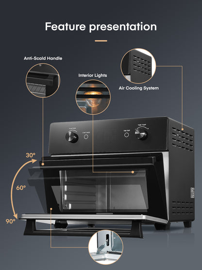 FOHERE Heißluftfritteusen-Toasterofen-Kombi, 20QT smarter Konvektionsofen für die Arbeitsplatte, 7 Kochfunktionen zum Braten, Backen, Grillen, Heißluftfrittieren, inklusive gratis Zubehör, 1800W