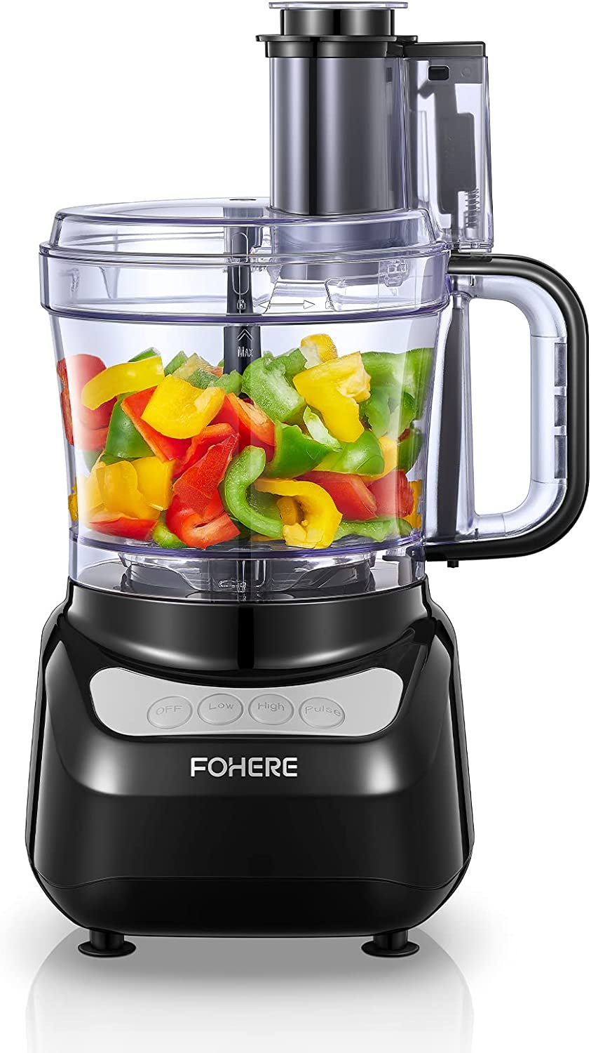 FOHERE Food Processor, 12 Cup, 4 Functions for Chopping, Slicing, Purees & Dough, Black