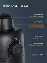 single knob control, FOHERE Espresso Machine, 3.5 Bar 4 Cup Steam Espresso Machine, Espresso and Cappuccino Maker with Milk Frother and Carafe, Professional Compact Coffee Machine for Espresso, Cappuccino, Latte and Mocha