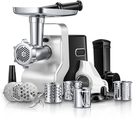 Electric Meat Grinder Heavy Duty - 5 in 1 2500W Max Powerful Home Food Grinder - Sausage Stuffer - Slicer/Shredder/Grater - Kubbe & Tomato Juicing Kits - 3 Stainless Steel Grinding Plates - Size #12